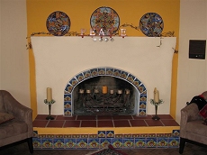 Spanish stucco/plaster tile fireplace - Click here for larger view 