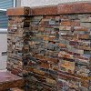 Outdoor True Stone Gas Fireplace Wall with blue fire glass