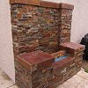 Outdoor True Stone Gas Fireplace Wall with blue fire glass