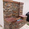 Outdoor True Stone Gas Fireplace Wall with blue fire glass